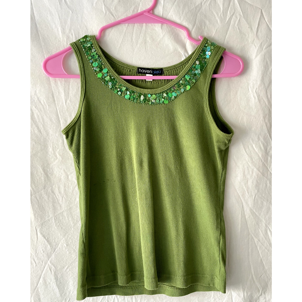 90s VTG Cami Top XS Earthy Grunge Goblin Sequin Forest 70s Wacky Funky Retro